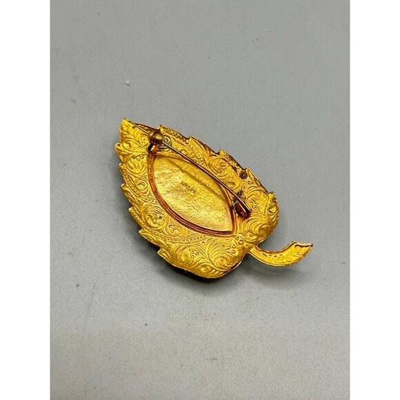 Vintage Spanish Toledo Ware Leaf Brooch Bug Intricate Details Damascene Style - Picture 4 of 5